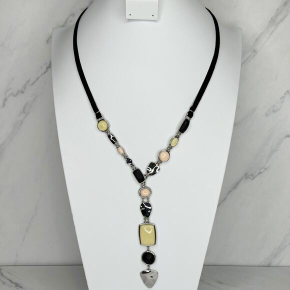 Chico's Cabochon Linear Pendant Black Cord Necklace ✨ - Picture 1 of 8